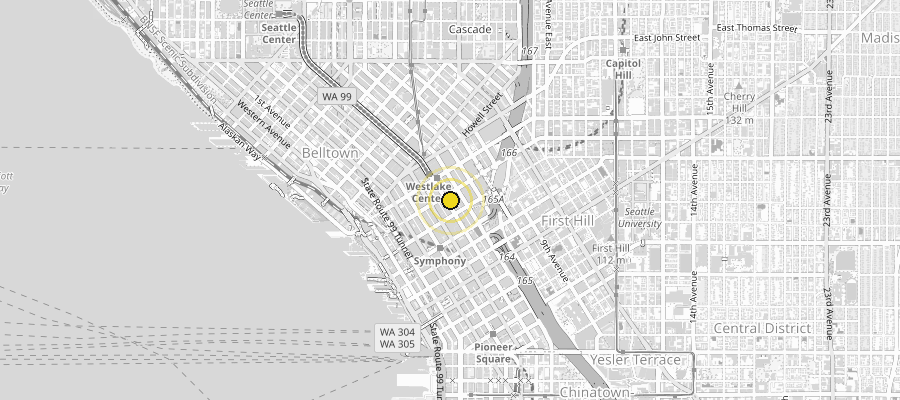Street map of downtown Seattle around the 9zero climate hub