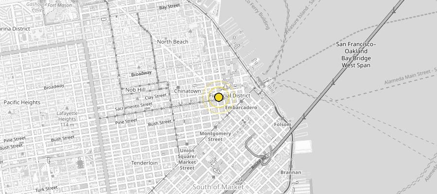 Street map of the San Francisco Financial District around 350 California Street, home of 9zero